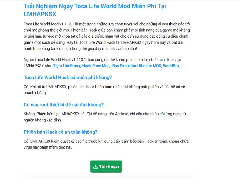 Hướng Dẫn Tải Và Cài Đặt Toca Life World Mod Tại LMHAPKSX