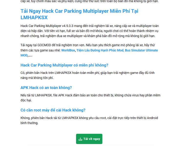 Tải Hack Car Parking Multiplayer (Vô Hạn Tiền) v4.9.3.3 Hướng Dẫn Cài Đặt Hack Car Parking Multiplayer Tại LMHAPKSX