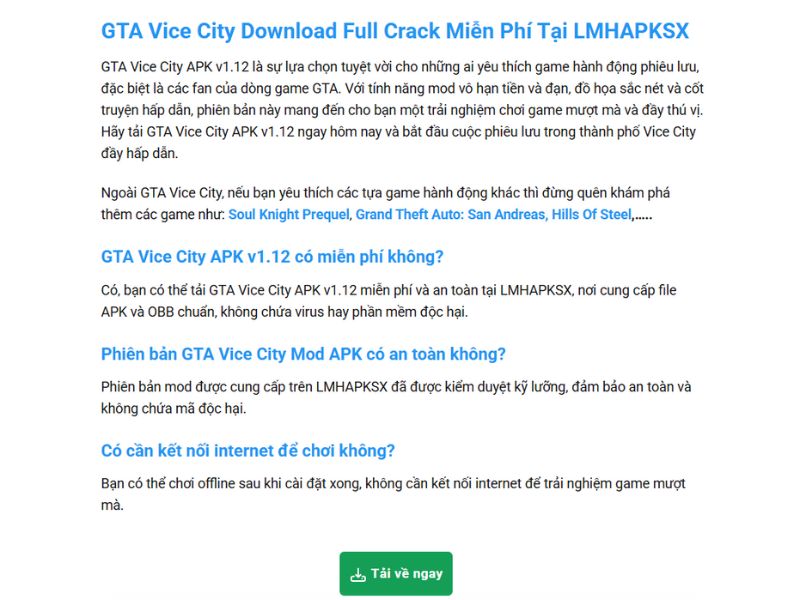 Tải Game GTA Vice City APK (Mod Vô Hạn Tiền, Đạn) v1.12 Tải File GTA Vice City APK