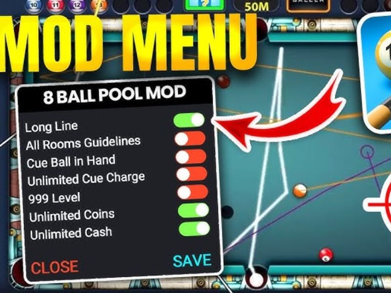 Tải Hack 8 Ball Pool (Mod Menu, Đường Kẻ Dài, Vô Hạn Tiền) v56.12.0 Tính năng Mod Menu trong Hack 8 Ball Pool