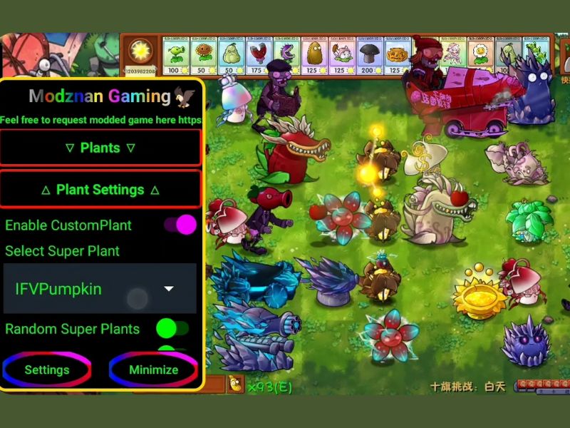 Menu Mod Tùy Chỉnh Trong PVZ Fusion Hack