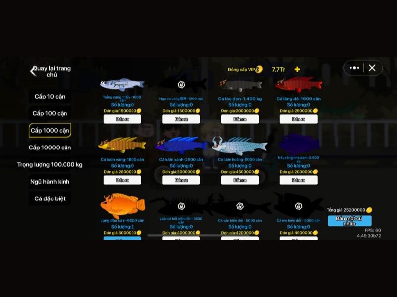 Bộ sưu tập cá đột biến gen trong Câu Cá Vạn Cân APK